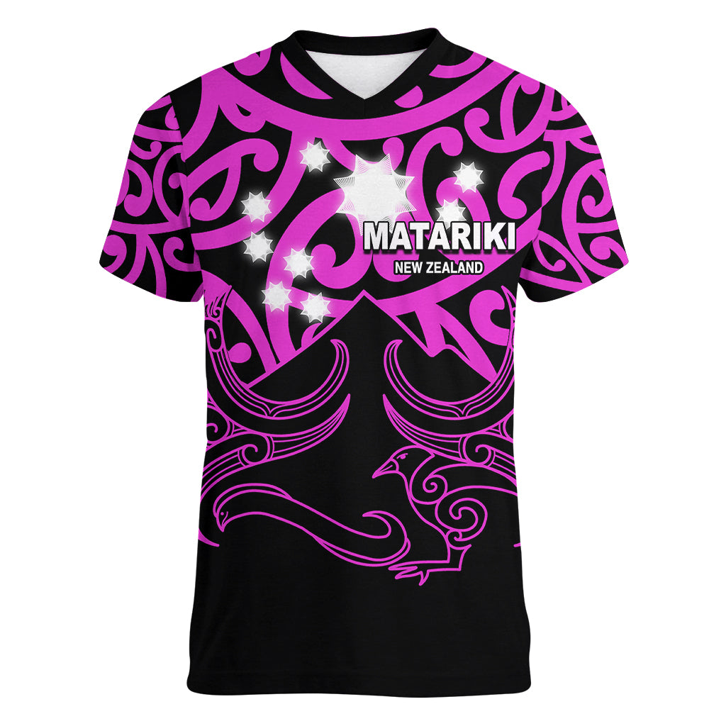 Matariki New Zealand Women V Neck T Shirt Maori New Year Purple LT6 - Wonder Print Shop