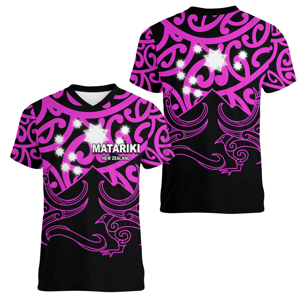 Matariki New Zealand Women V Neck T Shirt Maori New Year Purple LT6 - Wonder Print Shop