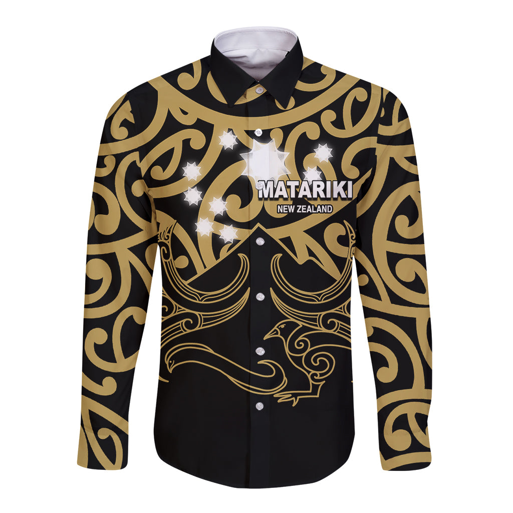 Matariki New Zealand Long Sleeve Button Shirt Maori New Year Gold LT6 - Wonder Print Shop