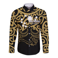 Matariki New Zealand Long Sleeve Button Shirt Maori New Year Gold LT6 - Wonder Print Shop