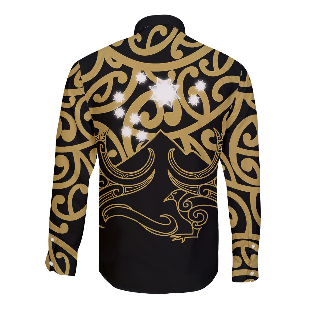 Matariki New Zealand Long Sleeve Button Shirt Maori New Year Gold LT6 - Wonder Print Shop