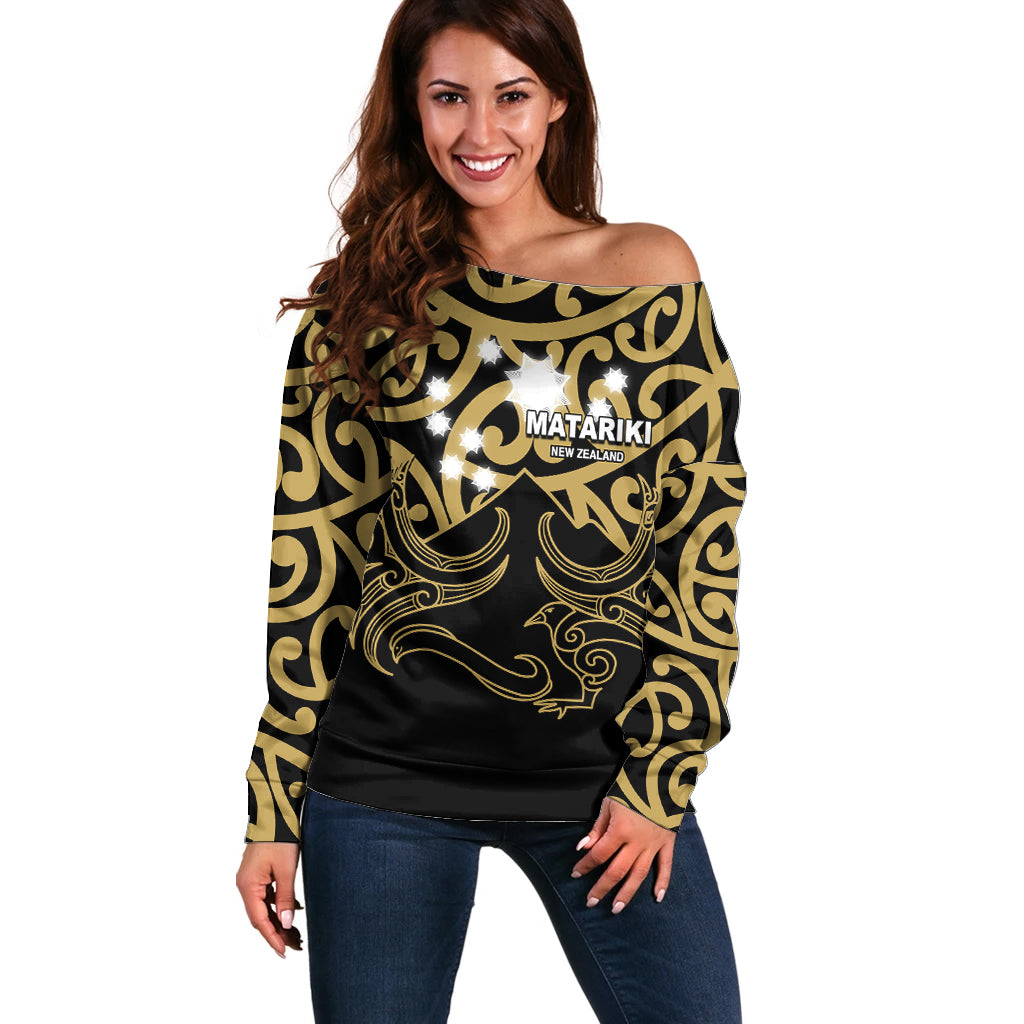 Matariki New Zealand Off Shoulder Sweater Maori New Year Gold LT6 - Wonder Print Shop