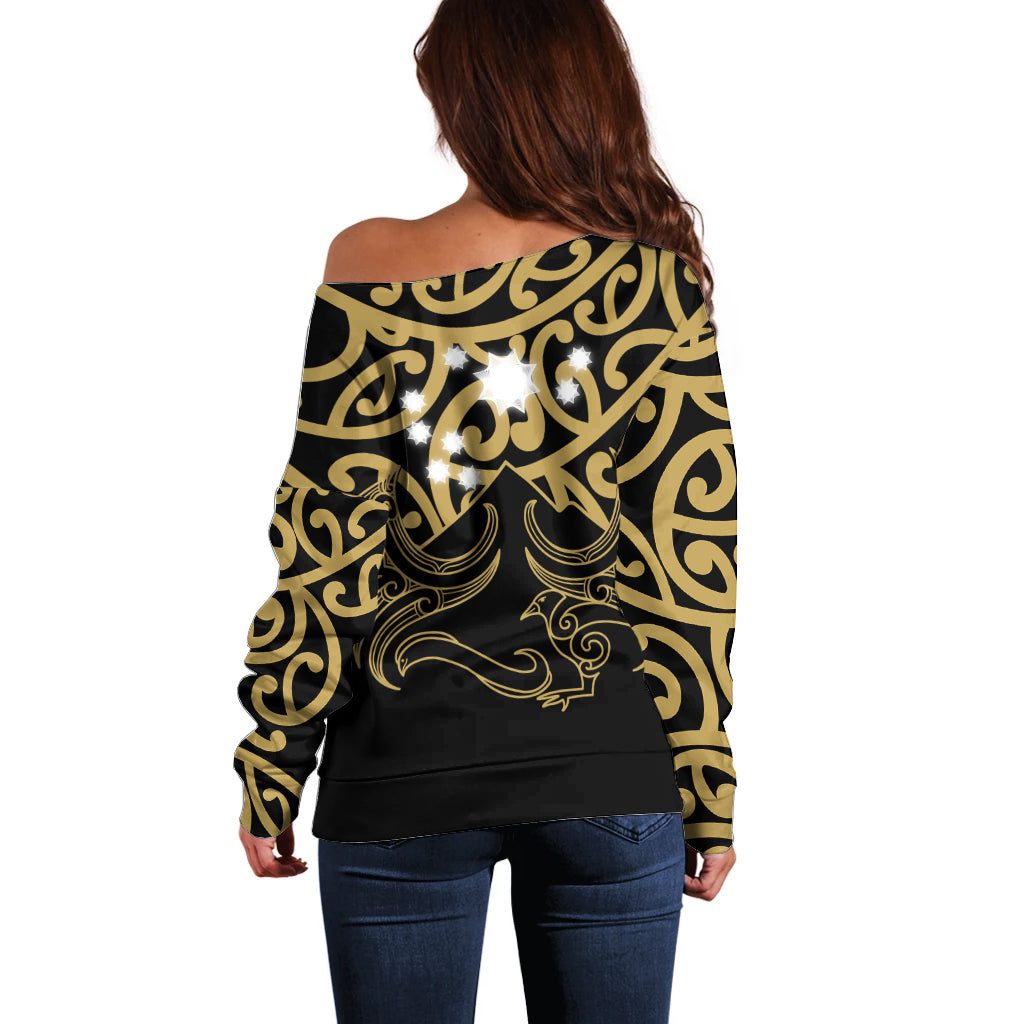 Matariki New Zealand Off Shoulder Sweater Maori New Year Gold LT6 - Wonder Print Shop