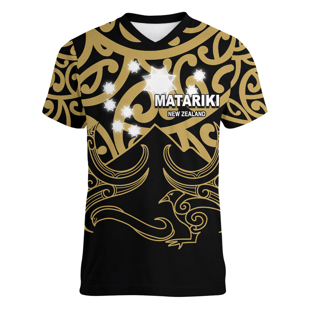 Matariki New Zealand Women V Neck T Shirt Maori New Year Gold LT6 - Wonder Print Shop