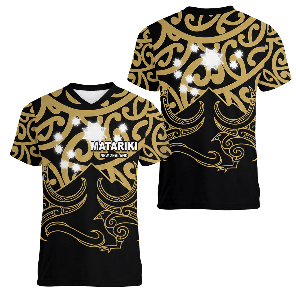 Matariki New Zealand Women V Neck T Shirt Maori New Year Gold LT6 - Wonder Print Shop