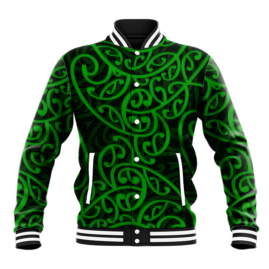New Zealand Baseball Jacket Maori Pattern Green LT6 - Wonder Print Shop