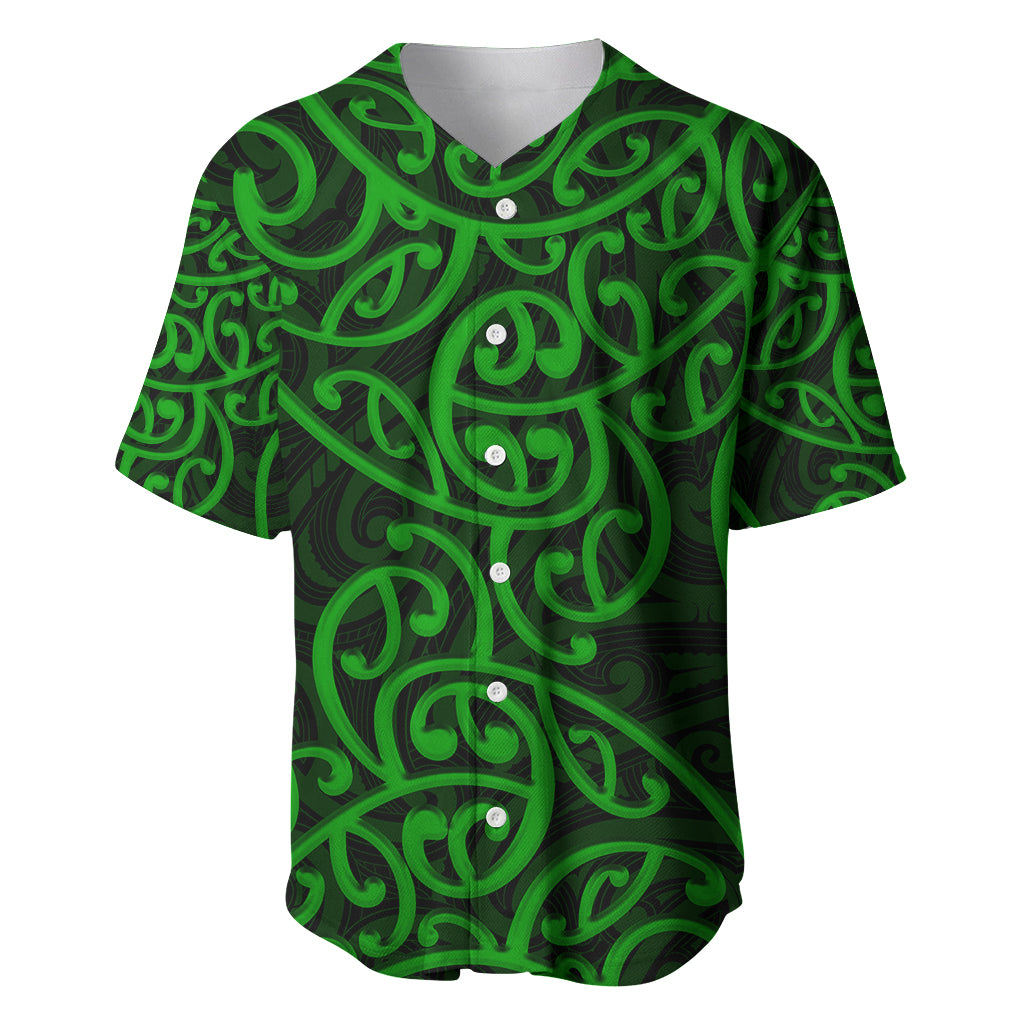New Zealand Baseball Jersey Maori Pattern Green LT6 - Wonder Print Shop