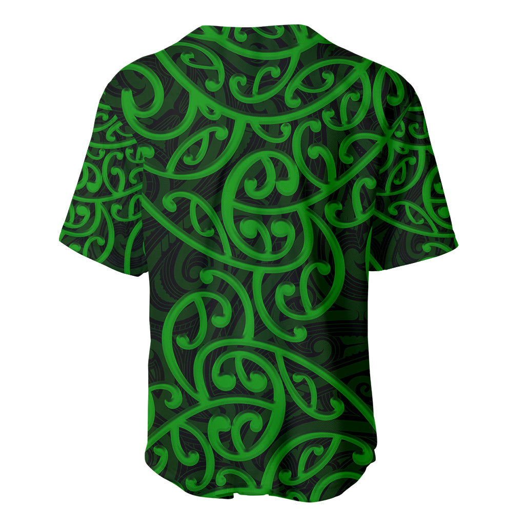 New Zealand Baseball Jersey Maori Pattern Green LT6 - Wonder Print Shop