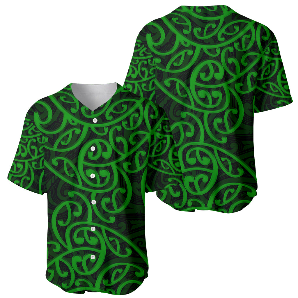 New Zealand Baseball Jersey Maori Pattern Green LT6 - Wonder Print Shop