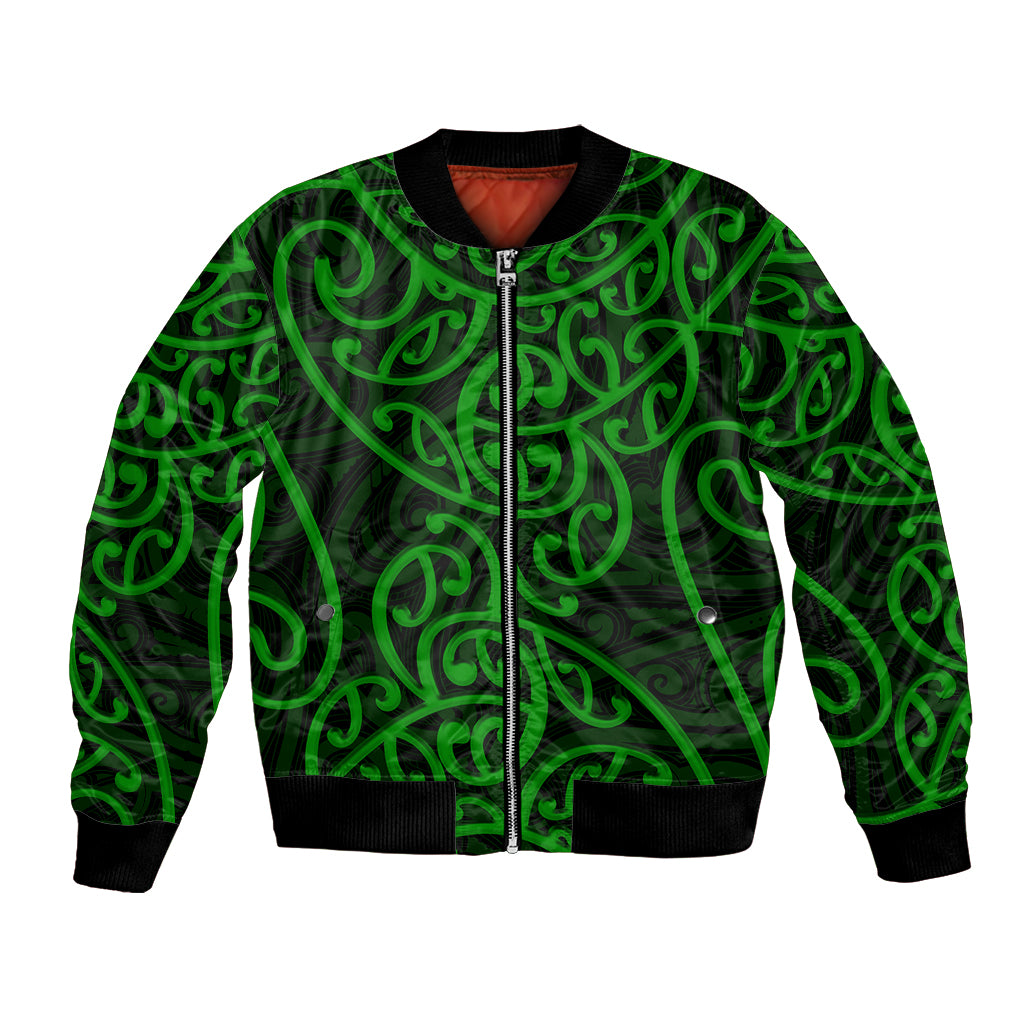 New Zealand Bomber Jacket Maori Pattern Green LT6 - Wonder Print Shop