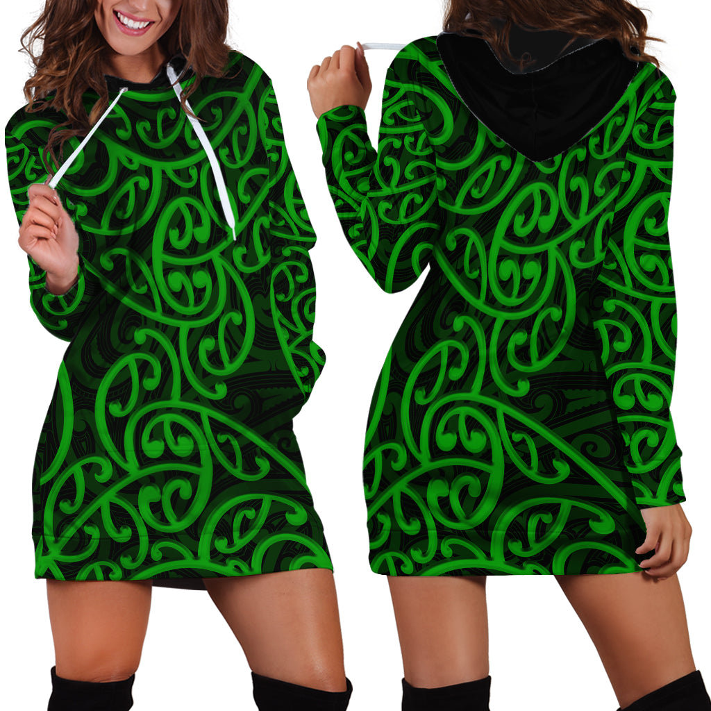 New Zealand Hoodie Dress Maori Pattern Green LT6 - Wonder Print Shop