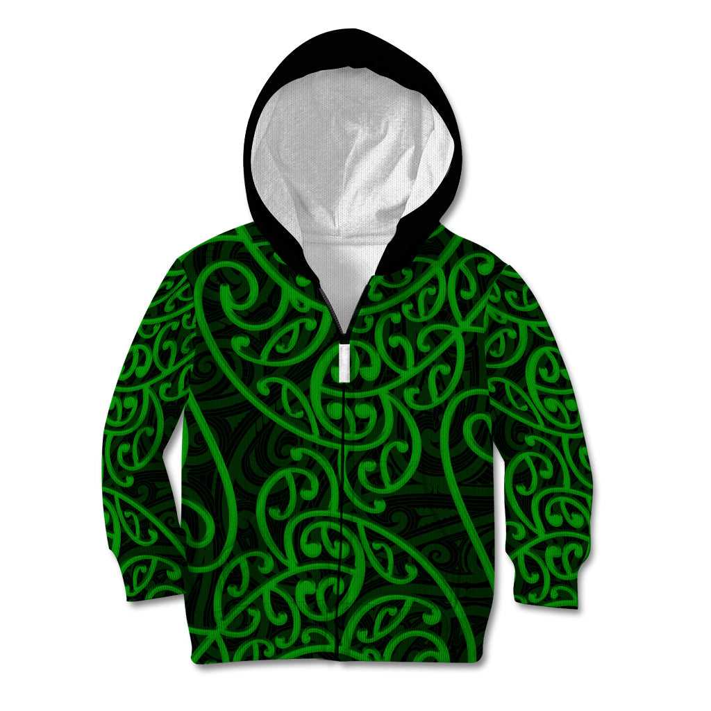 New Zealand Kid Hoodie Maori Pattern Green LT6 - Wonder Print Shop
