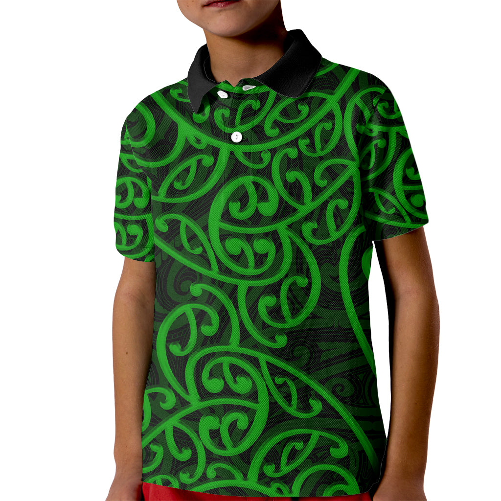 New Zealand Kid Polo Shirt Maori Pattern Green LT6 - Wonder Print Shop