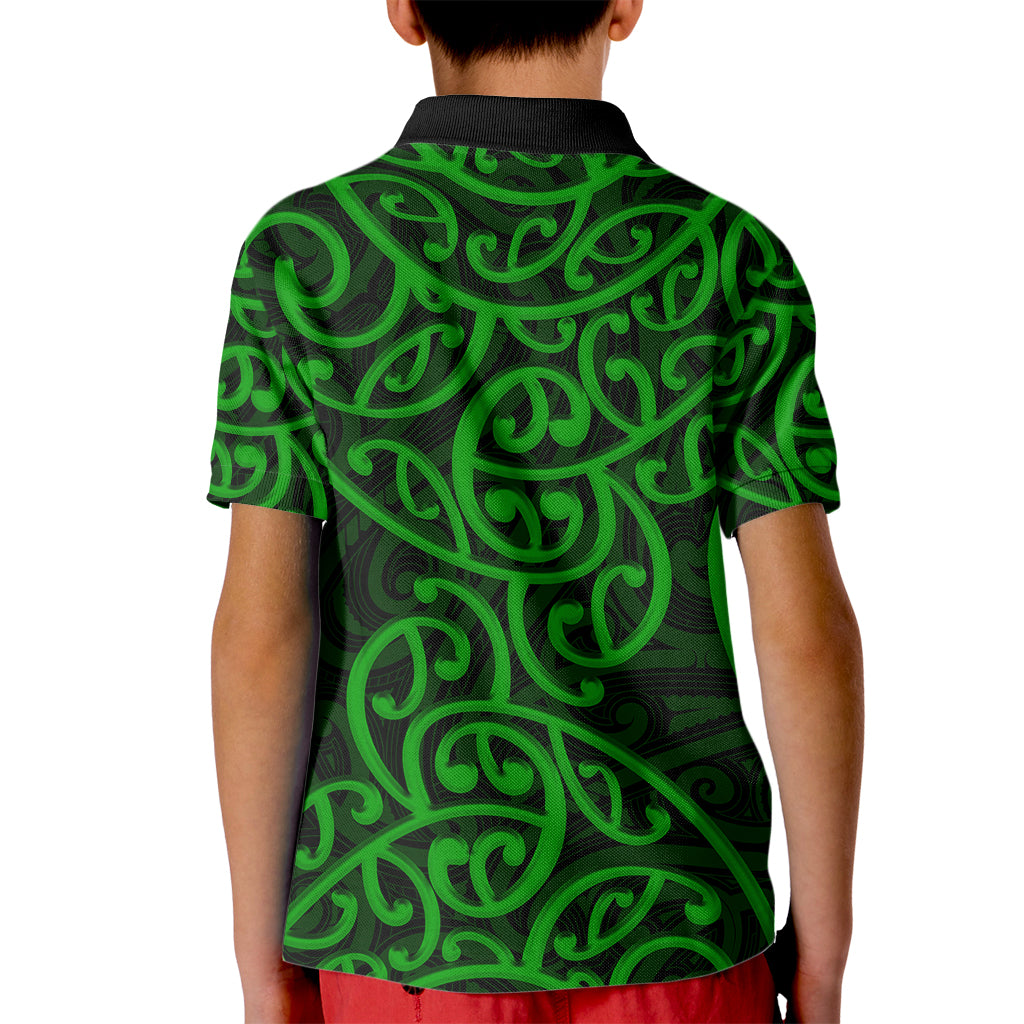 New Zealand Kid Polo Shirt Maori Pattern Green LT6 - Wonder Print Shop