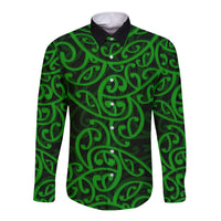 New Zealand Long Sleeve Button Shirt Maori Pattern Green LT6 - Wonder Print Shop