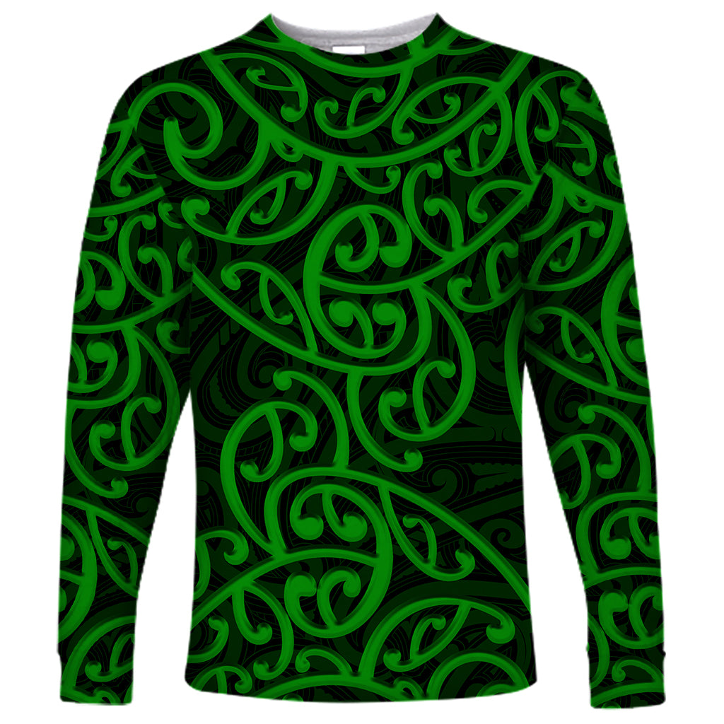 New Zealand Long Sleeve Shirt Maori Pattern Green LT6 - Wonder Print Shop