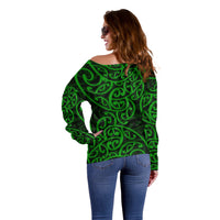 New Zealand Off Shoulder Sweater Maori Pattern Green LT6 - Wonder Print Shop