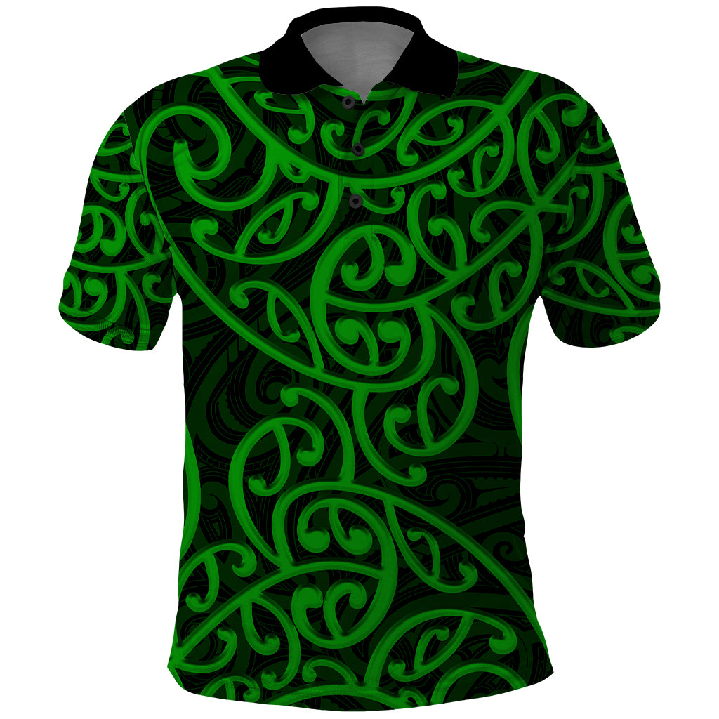New Zealand Polo Shirt Maori Pattern Green LT6 - Wonder Print Shop