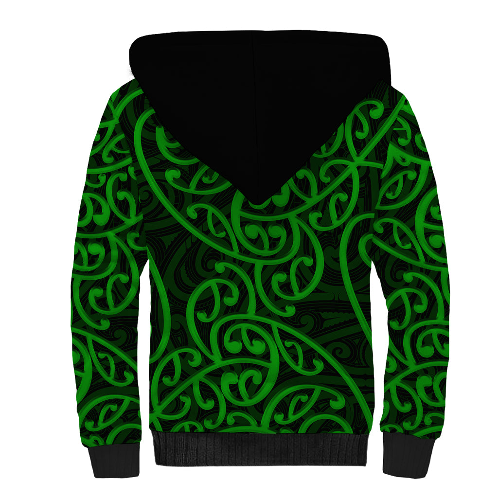 New Zealand Sherpa Hoodie Maori Pattern Green LT6 - Wonder Print Shop