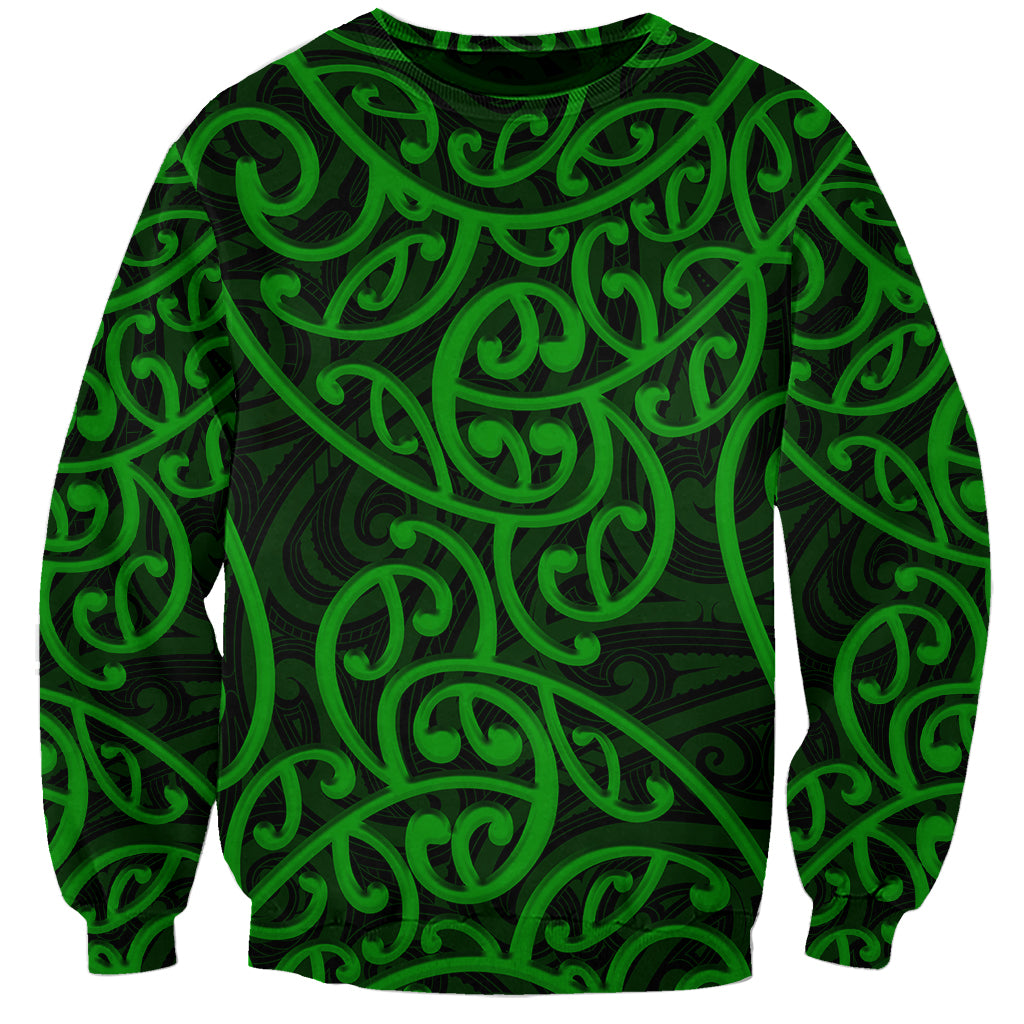 New Zealand Sweatshirt Maori Pattern Green LT6 - Wonder Print Shop