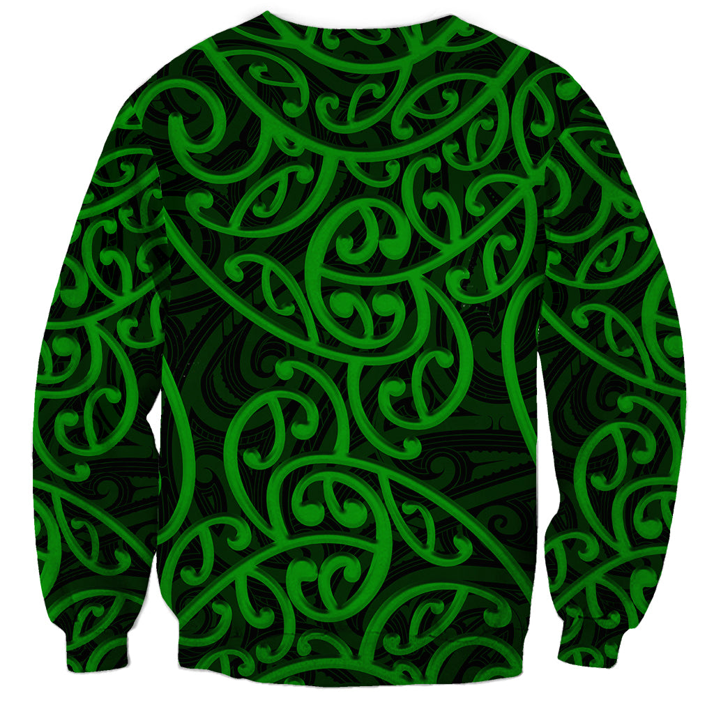New Zealand Sweatshirt Maori Pattern Green LT6 - Wonder Print Shop