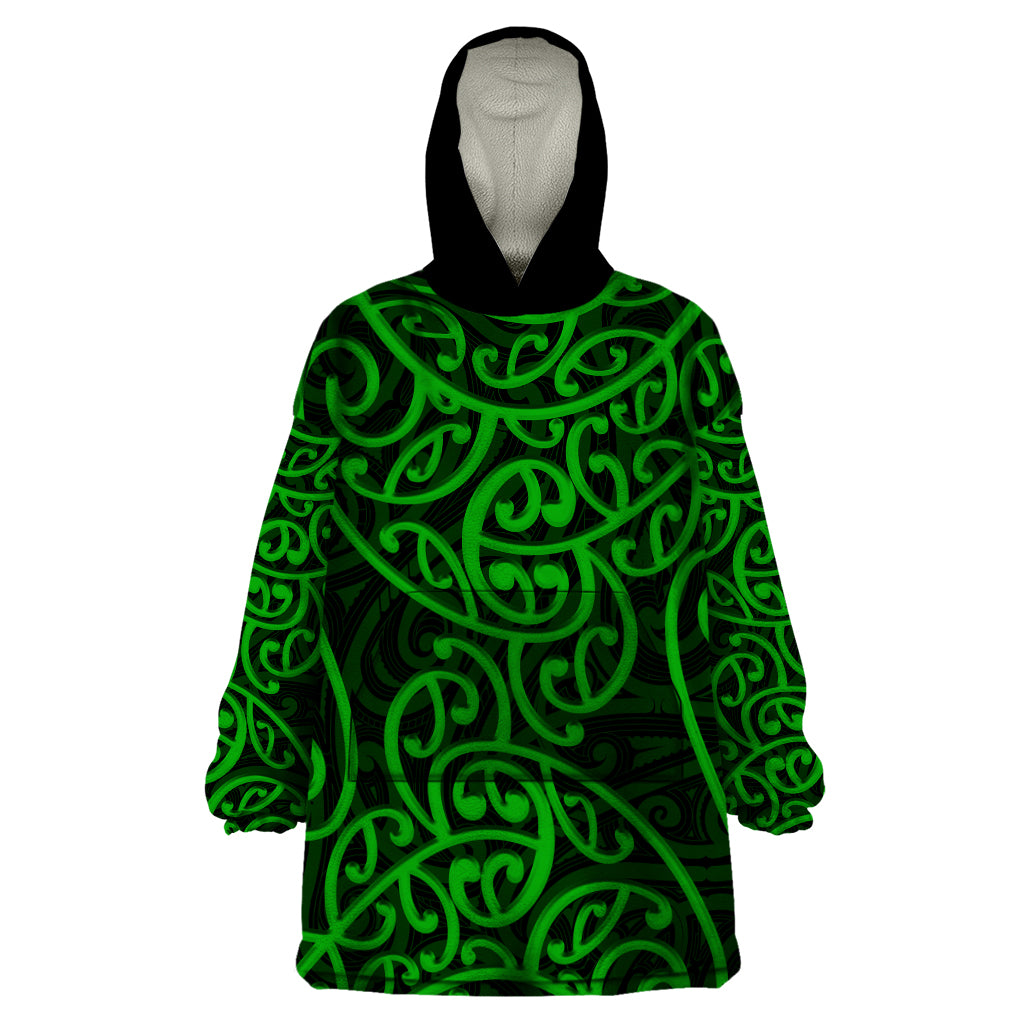 New Zealand Wearable Blanket Hoodie Maori Pattern Green LT6 - Wonder Print Shop