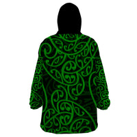 New Zealand Wearable Blanket Hoodie Maori Pattern Green LT6 - Wonder Print Shop