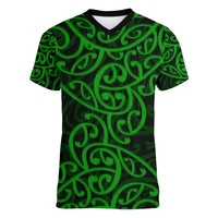 New Zealand Women V Neck T Shirt Maori Pattern Green LT6 - Wonder Print Shop