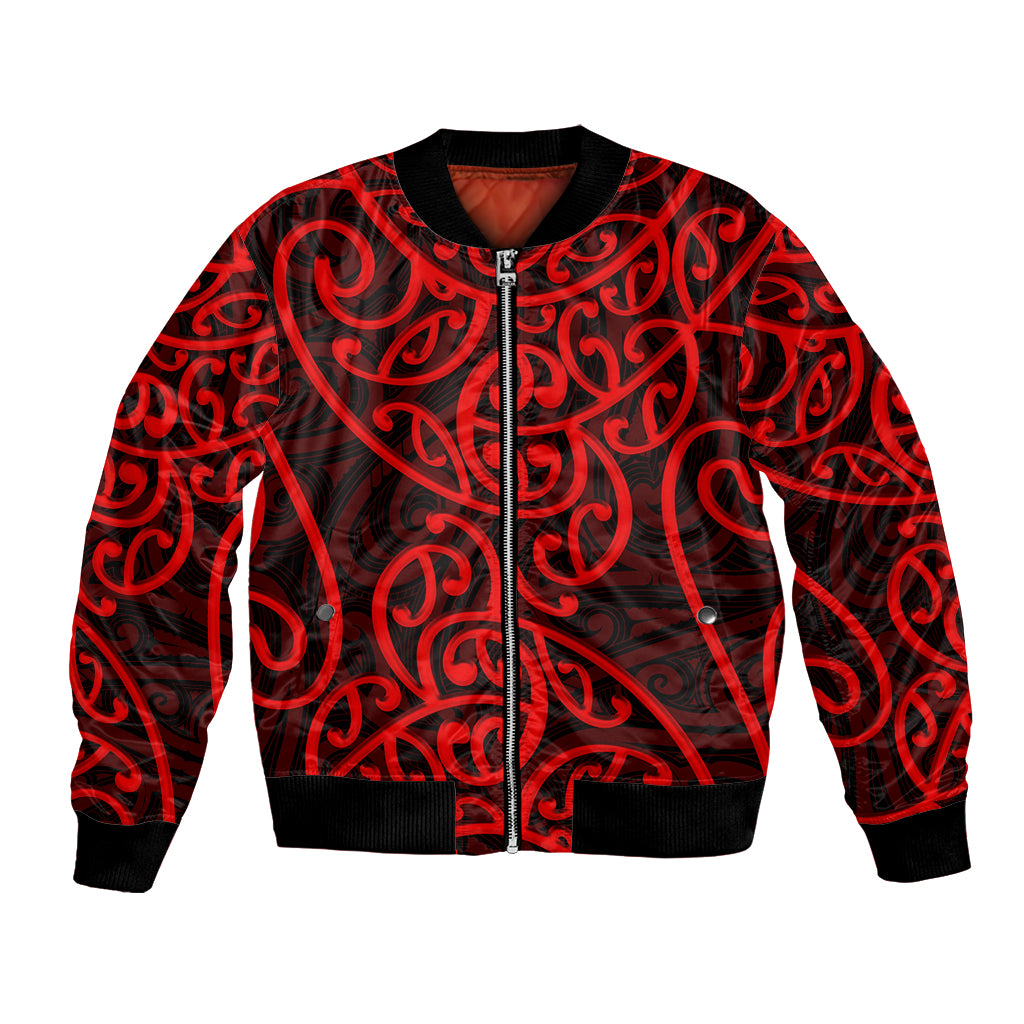 New Zealand Bomber Jacket Maori Pattern Red LT6 - Wonder Print Shop