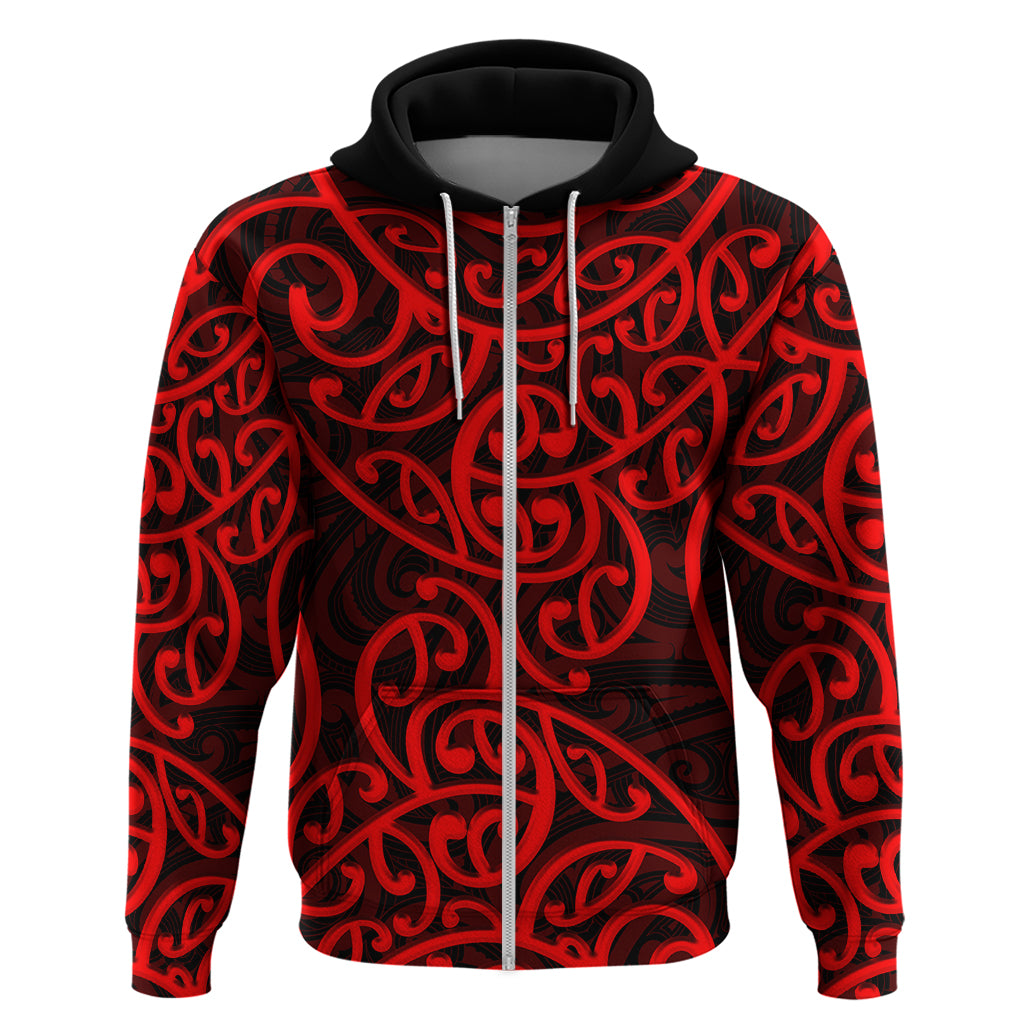 New Zealand Hoodie Maori Pattern Red LT6 - Wonder Print Shop