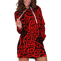 New Zealand Hoodie Dress Maori Pattern Red LT6 - Wonder Print Shop