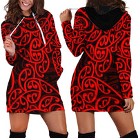 New Zealand Hoodie Dress Maori Pattern Red LT6 - Wonder Print Shop