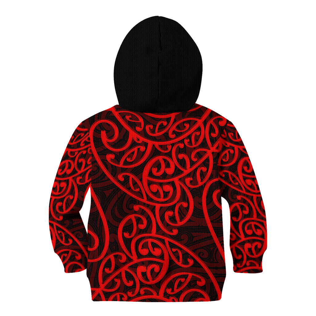 New Zealand Kid Hoodie Maori Pattern Red LT6 - Wonder Print Shop