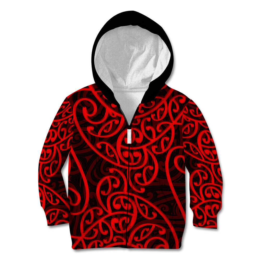 New Zealand Kid Hoodie Maori Pattern Red LT6 - Wonder Print Shop