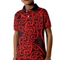 New Zealand Kid Polo Shirt Maori Pattern Red LT6 - Wonder Print Shop