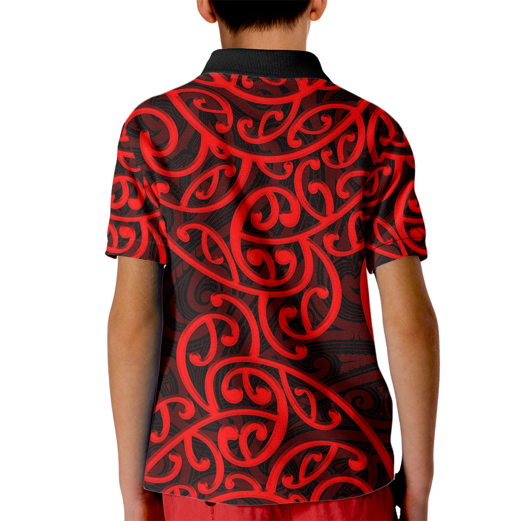 New Zealand Kid Polo Shirt Maori Pattern Red LT6 - Wonder Print Shop