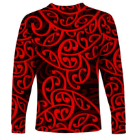 New Zealand Long Sleeve Shirt Maori Pattern Red LT6 - Wonder Print Shop