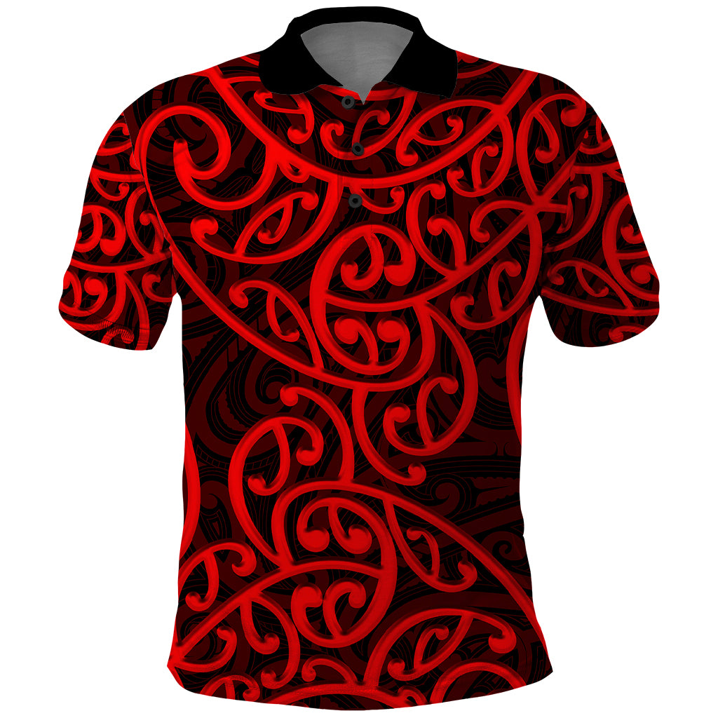 New Zealand Polo Shirt Maori Pattern Red LT6 - Wonder Print Shop