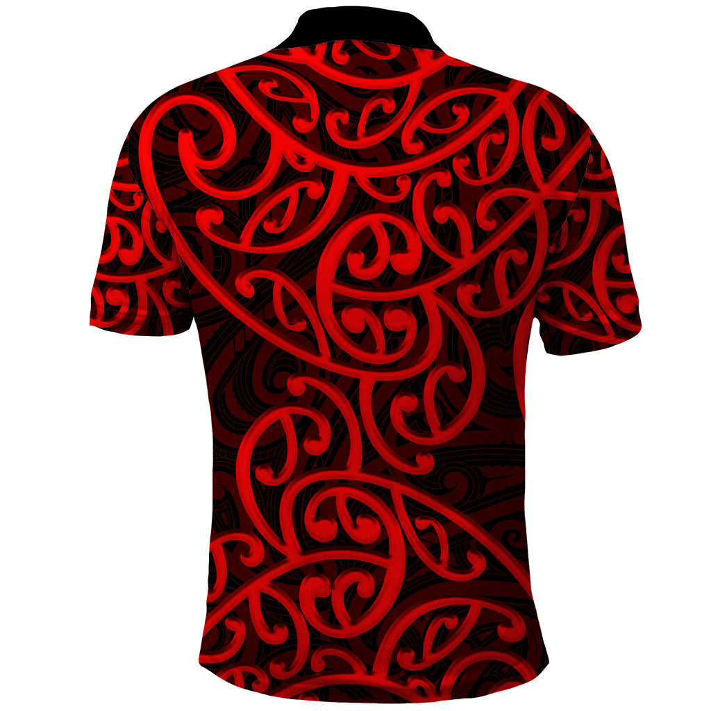 New Zealand Polo Shirt Maori Pattern Red LT6 - Wonder Print Shop