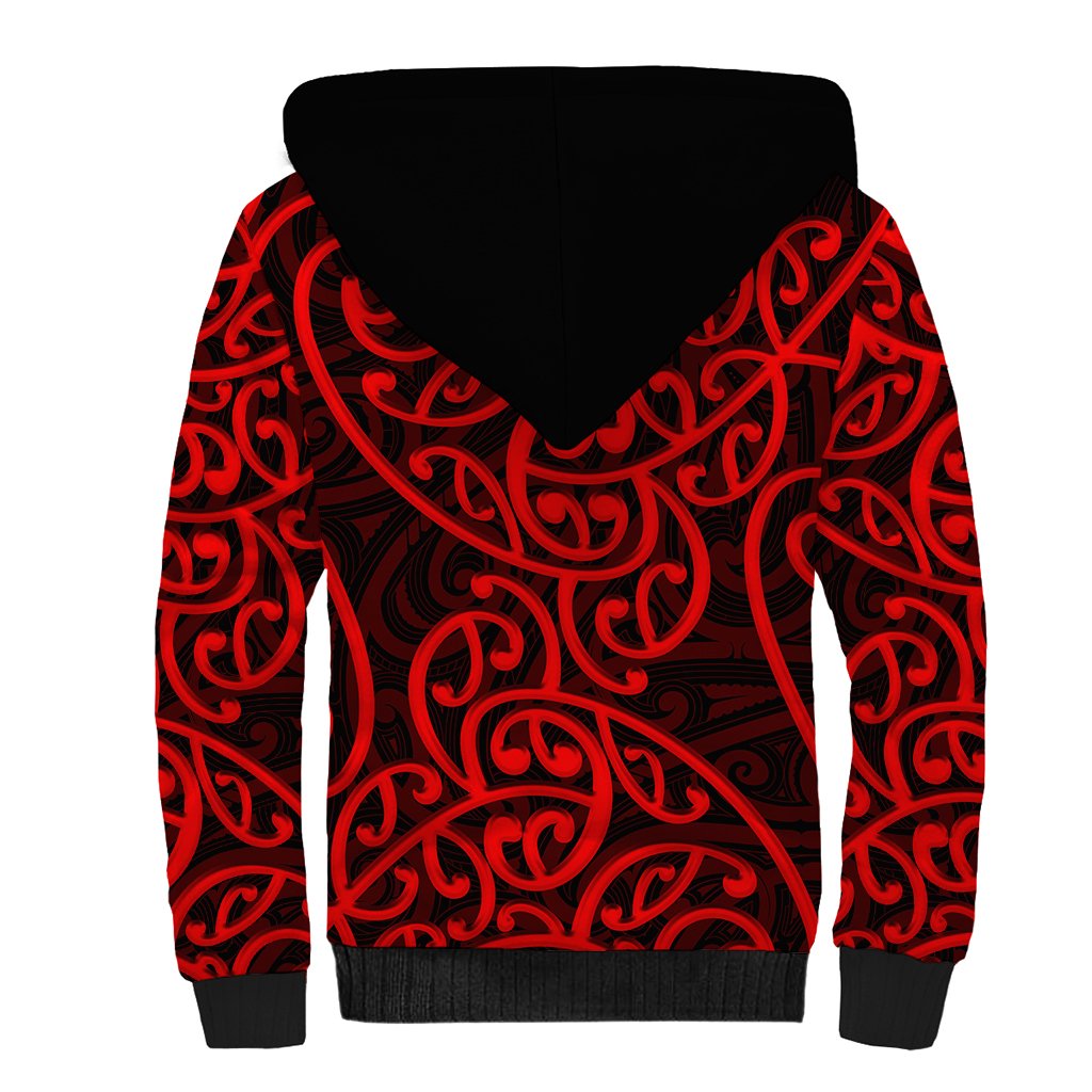 New Zealand Sherpa Hoodie Maori Pattern Red LT6 - Wonder Print Shop