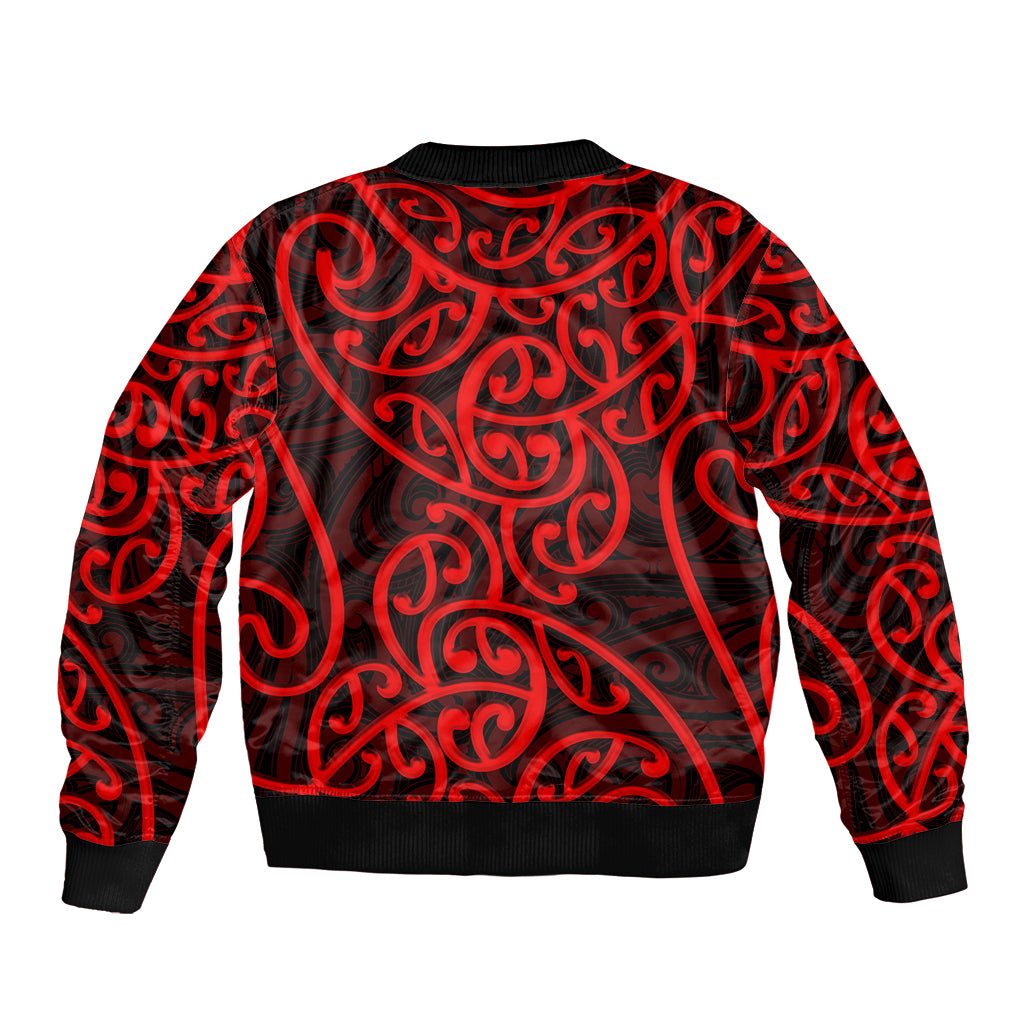 New Zealand Sleeve Zip Bomber Jacket Maori Pattern Red LT6 - Wonder Print Shop