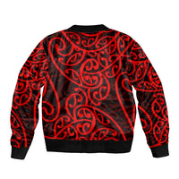 New Zealand Sleeve Zip Bomber Jacket Maori Pattern Red LT6 - Wonder Print Shop