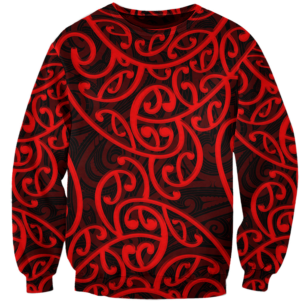 New Zealand Sweatshirt Maori Pattern Red LT6 - Wonder Print Shop