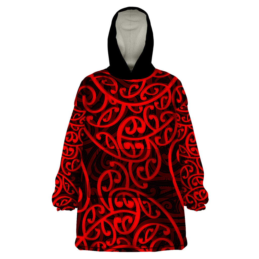 New Zealand Wearable Blanket Hoodie Maori Pattern Red LT6 - Wonder Print Shop