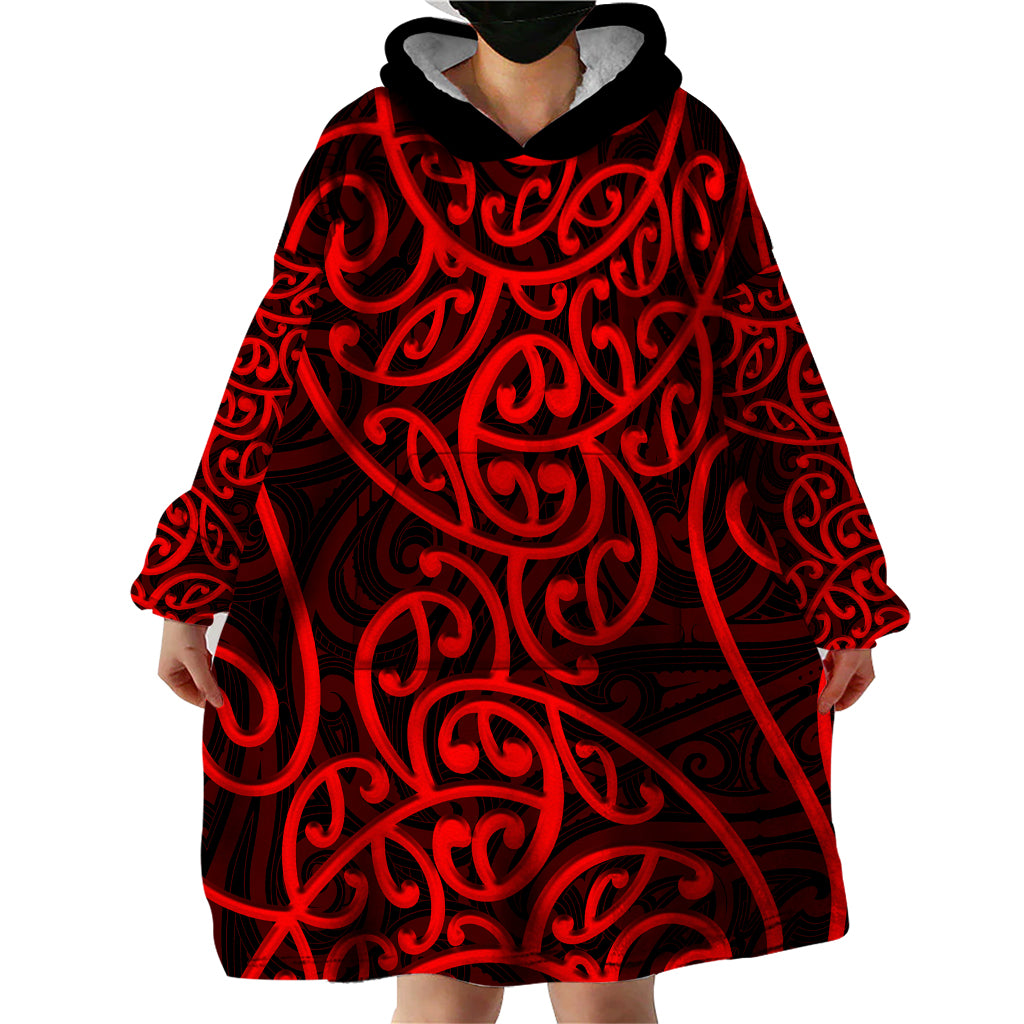 New Zealand Wearable Blanket Hoodie Maori Pattern Red LT6 - Wonder Print Shop