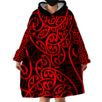 New Zealand Wearable Blanket Hoodie Maori Pattern Red LT6 - Wonder Print Shop