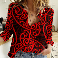 New Zealand Women Casual Shirt Maori Pattern Red LT6 - Wonder Print Shop