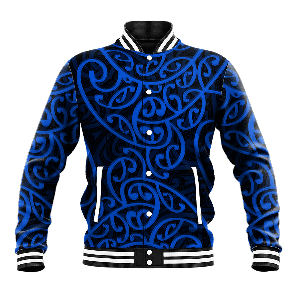 New Zealand Baseball Jacket Maori Pattern Blue LT6 - Wonder Print Shop