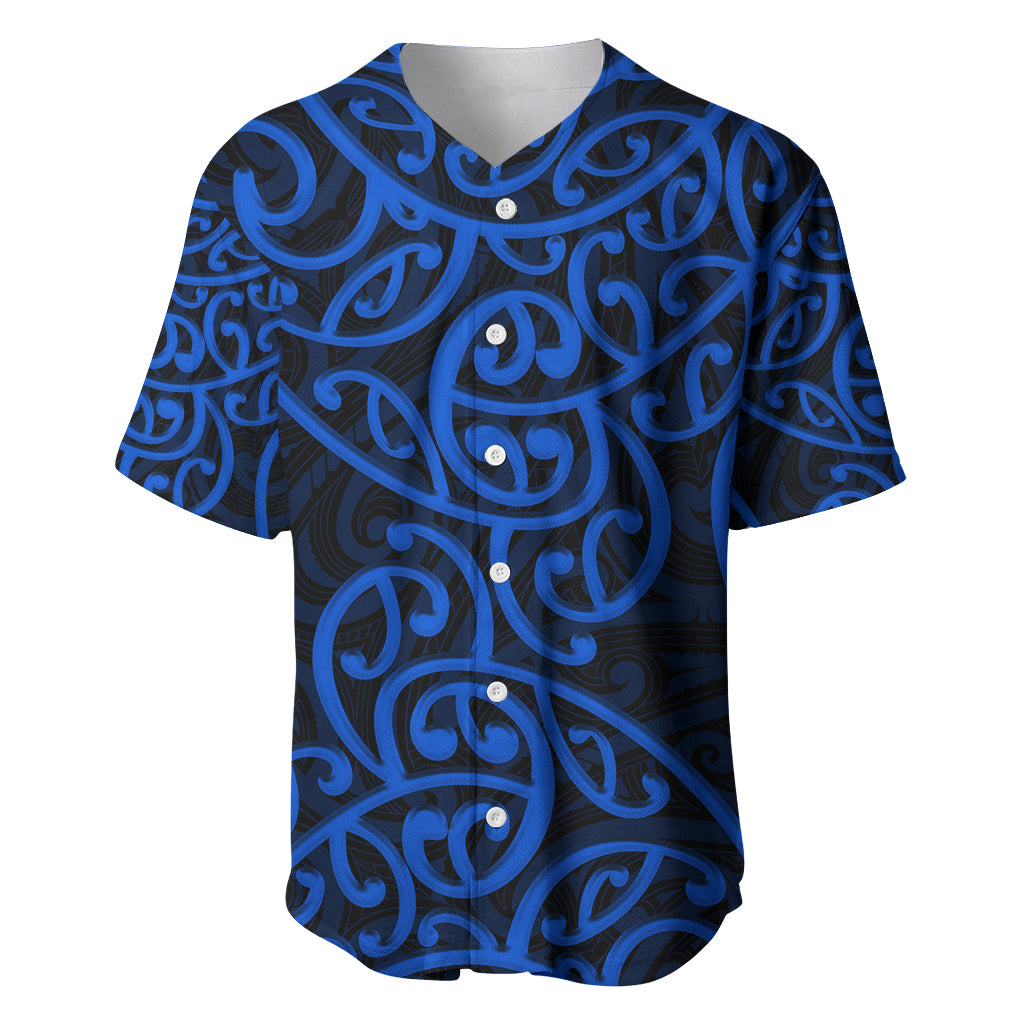 New Zealand Baseball Jersey Maori Pattern Blue LT6 - Wonder Print Shop