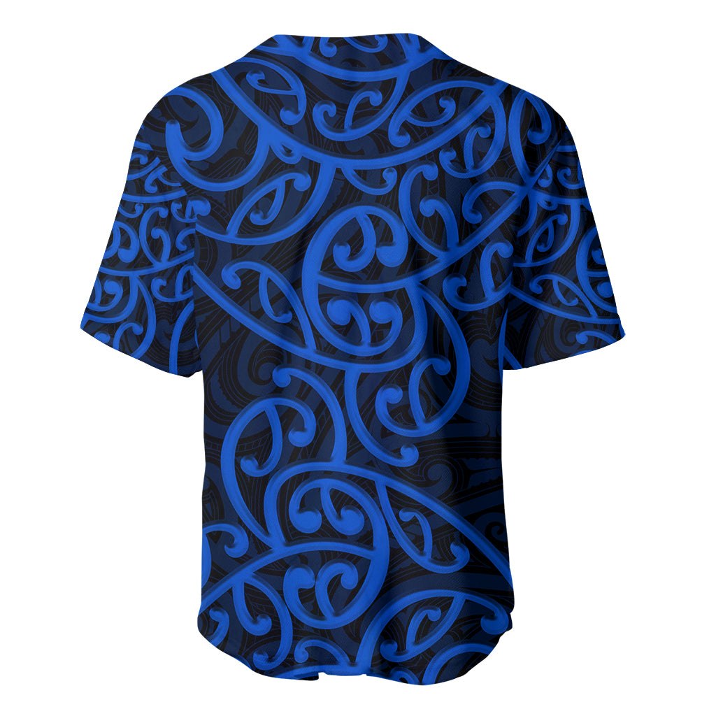 New Zealand Baseball Jersey Maori Pattern Blue LT6 - Wonder Print Shop
